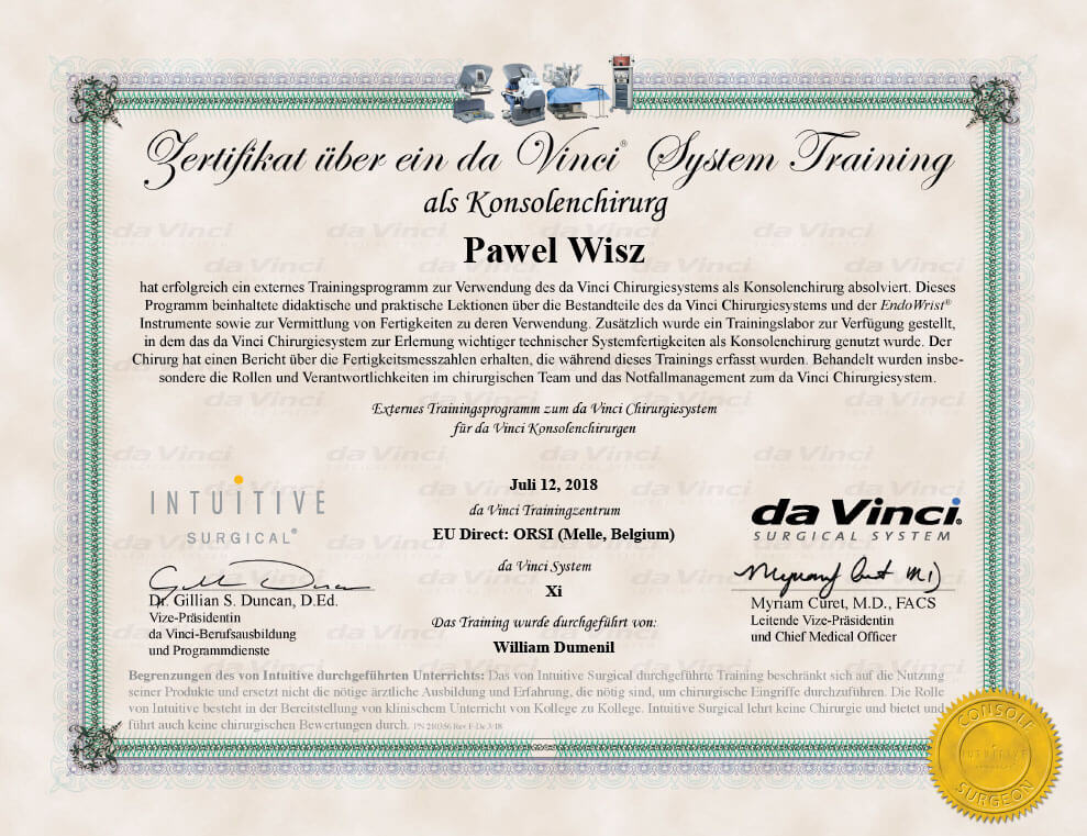 Certyfikat Dr Paweł Wisz